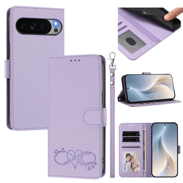 Happy Heart Pattern Magnetic Closure Vegan Leather Phone Case with Wrist Strap, For Google Pixel 11 Pro XL, For Google Pixel 11 / 11 Pro, For Google Pixel 10a, For Google Pixel 10 Pro XL / 9 Pro XL, For Google Pixel 10 / 10 Pro / 9 Pro                 ...