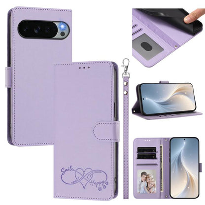 Happy Heart Pattern Magnetic Closure Vegan Leather Phone Case with Wrist Strap, For Google Pixel 11 Pro XL, For Google Pixel 11 / 11 Pro, For Google Pixel 10a, For Google Pixel 10 Pro XL / 9 Pro XL, For Google Pixel 10 / 10 Pro / 9 Pro                 ...