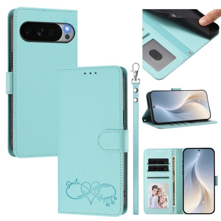 Happy Heart Pattern Magnetic Closure Vegan Leather Phone Case with Wrist Strap, For Google Pixel 11 Pro XL, For Google Pixel 11 / 11 Pro, For Google Pixel 10a, For Google Pixel 10 Pro XL / 9 Pro XL, For Google Pixel 10 / 10 Pro / 9 Pro                 ...