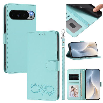 Happy Heart Pattern Magnetic Closure Vegan Leather Phone Case with Wrist Strap, For Google Pixel 11 Pro XL, For Google Pixel 11 / 11 Pro, For Google Pixel 10a, For Google Pixel 10 Pro XL / 9 Pro XL, For Google Pixel 10 / 10 Pro / 9 Pro                 ...