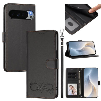 Happy Heart Pattern Magnetic Closure Vegan Leather Phone Case with Wrist Strap, For Google Pixel 11 Pro XL, For Google Pixel 11 / 11 Pro, For Google Pixel 10a, For Google Pixel 10 Pro XL / 9 Pro XL, For Google Pixel 10 / 10 Pro / 9 Pro                 ...
