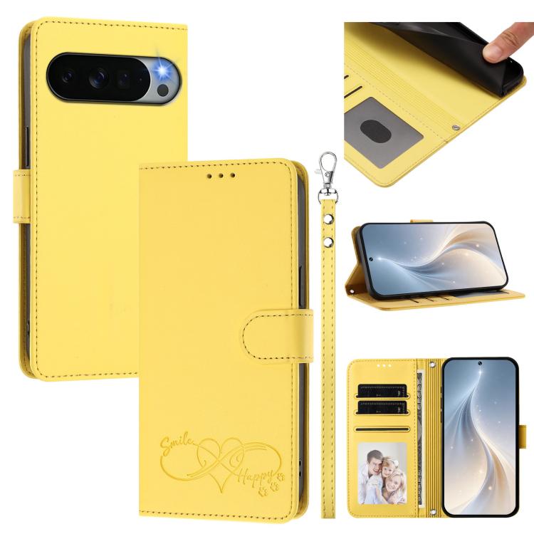 Happy Heart Pattern Magnetic Closure Vegan Leather Phone Case with Wrist Strap, For Google Pixel 11 Pro XL, For Google Pixel 11 / 11 Pro, For Google Pixel 10a, For Google Pixel 10 Pro XL / 9 Pro XL, For Google Pixel 10 / 10 Pro / 9 Pro                 ...