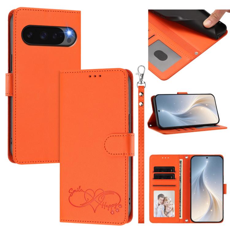 Happy Heart Pattern Magnetic Closure Vegan Leather Phone Case with Wrist Strap, For Google Pixel 11 Pro XL, For Google Pixel 11 / 11 Pro, For Google Pixel 10a, For Google Pixel 10 Pro XL / 9 Pro XL, For Google Pixel 10 / 10 Pro / 9 Pro                 ...