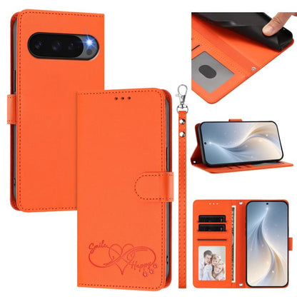 Happy Heart Pattern Magnetic Closure Vegan Leather Phone Case with Wrist Strap, For Google Pixel 11 Pro XL, For Google Pixel 11 / 11 Pro, For Google Pixel 10a, For Google Pixel 10 Pro XL / 9 Pro XL, For Google Pixel 10 / 10 Pro / 9 Pro                 ...