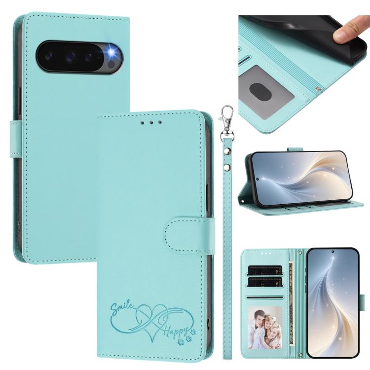 Happy Heart Pattern Magnetic Closure Vegan Leather Phone Case with Wrist Strap, For Google Pixel 11 Pro XL, For Google Pixel 11 / 11 Pro, For Google Pixel 10a, For Google Pixel 10 Pro XL / 9 Pro XL, For Google Pixel 10 / 10 Pro / 9 Pro                 ...