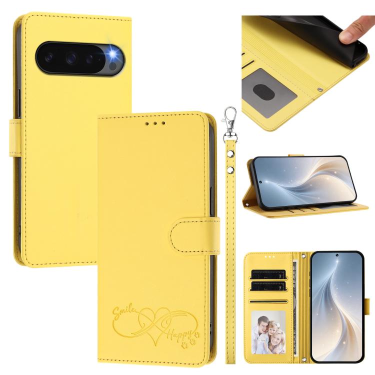 Happy Heart Pattern Magnetic Closure Vegan Leather Phone Case with Wrist Strap, For Google Pixel 11 Pro XL, For Google Pixel 11 / 11 Pro, For Google Pixel 10a, For Google Pixel 10 Pro XL / 9 Pro XL, For Google Pixel 10 / 10 Pro / 9 Pro                 ...
