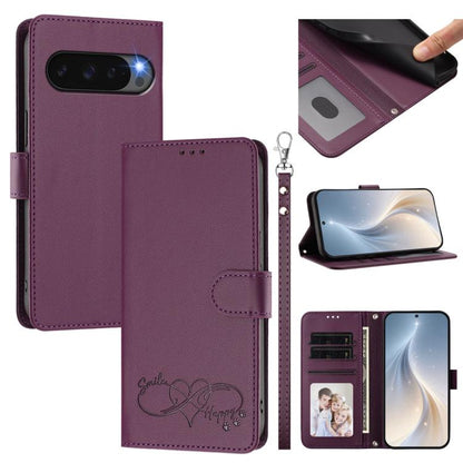 Happy Heart Pattern Magnetic Closure Vegan Leather Phone Case with Wrist Strap, For Google Pixel 11 Pro XL, For Google Pixel 11 / 11 Pro, For Google Pixel 10a, For Google Pixel 10 Pro XL / 9 Pro XL, For Google Pixel 10 / 10 Pro / 9 Pro                 ...
