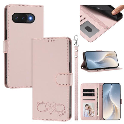 Happy Heart Pattern Magnetic Closure Vegan Leather Phone Case with Wrist Strap, For Google Pixel 11 Pro XL, For Google Pixel 11 / 11 Pro, For Google Pixel 10a, For Google Pixel 10 Pro XL / 9 Pro XL, For Google Pixel 10 / 10 Pro / 9 Pro                 ...