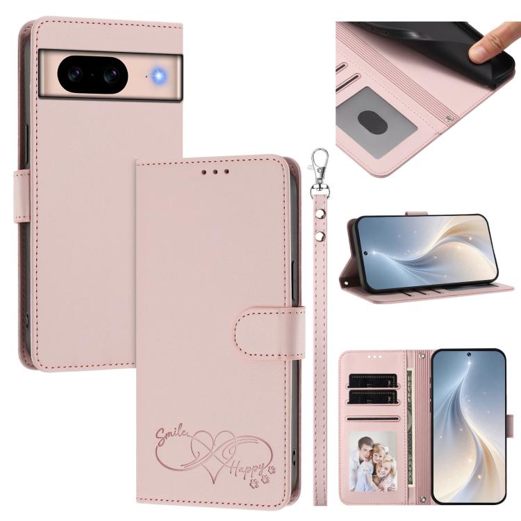 Happy Heart Pattern Magnetic Closure Vegan Leather Phone Case with Wrist Strap, For Google Pixel 11 Pro XL, For Google Pixel 11 / 11 Pro, For Google Pixel 10a, For Google Pixel 10 Pro XL / 9 Pro XL, For Google Pixel 10 / 10 Pro / 9 Pro                 ...