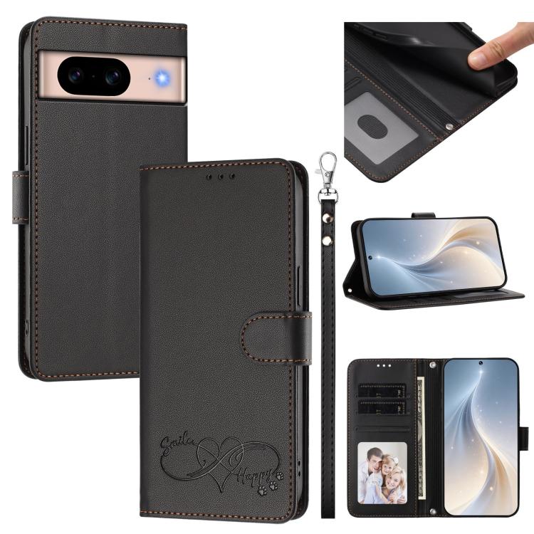 Happy Heart Pattern Magnetic Closure Vegan Leather Phone Case with Wrist Strap, For Google Pixel 11 Pro XL, For Google Pixel 11 / 11 Pro, For Google Pixel 10a, For Google Pixel 10 Pro XL / 9 Pro XL, For Google Pixel 10 / 10 Pro / 9 Pro                 ...