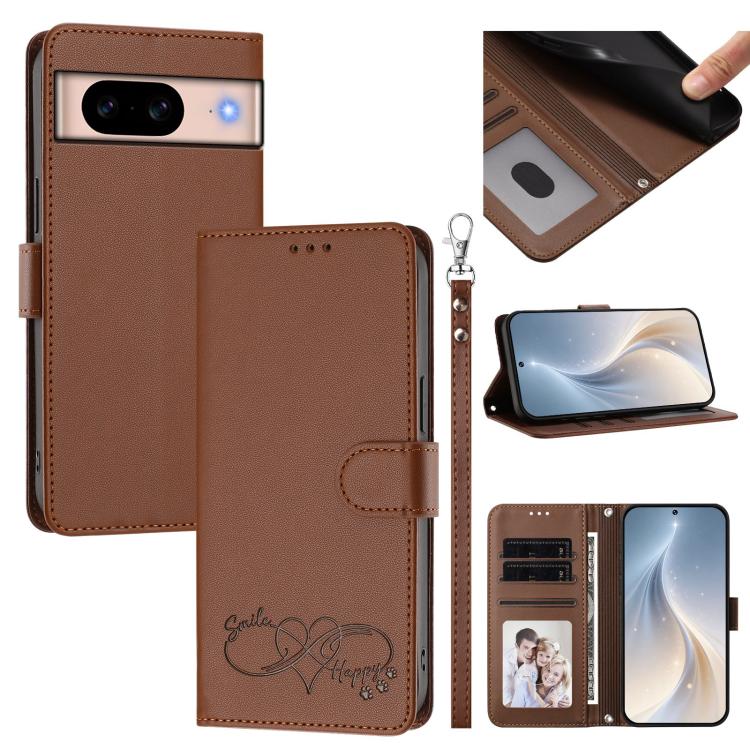 Happy Heart Pattern Magnetic Closure Vegan Leather Phone Case with Wrist Strap, For Google Pixel 11 Pro XL, For Google Pixel 11 / 11 Pro, For Google Pixel 10a, For Google Pixel 10 Pro XL / 9 Pro XL, For Google Pixel 10 / 10 Pro / 9 Pro                 ...