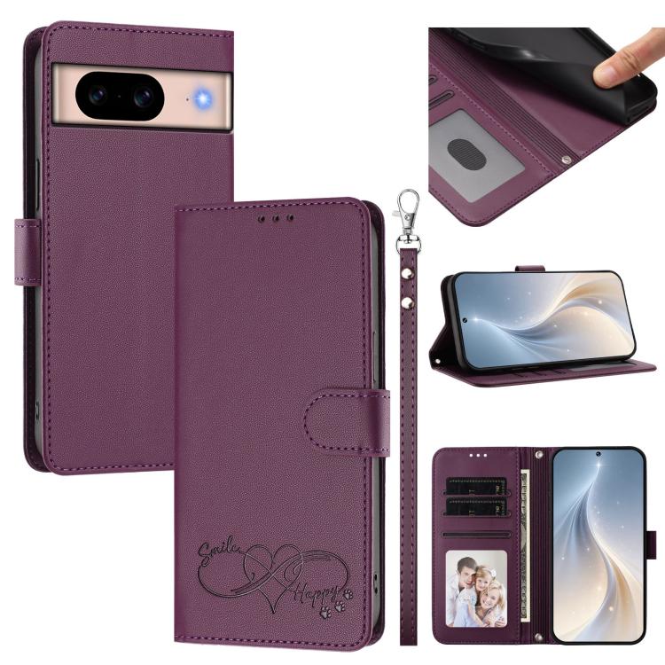 Happy Heart Pattern Magnetic Closure Vegan Leather Phone Case with Wrist Strap, For Google Pixel 11 Pro XL, For Google Pixel 11 / 11 Pro, For Google Pixel 10a, For Google Pixel 10 Pro XL / 9 Pro XL, For Google Pixel 10 / 10 Pro / 9 Pro                 ...
