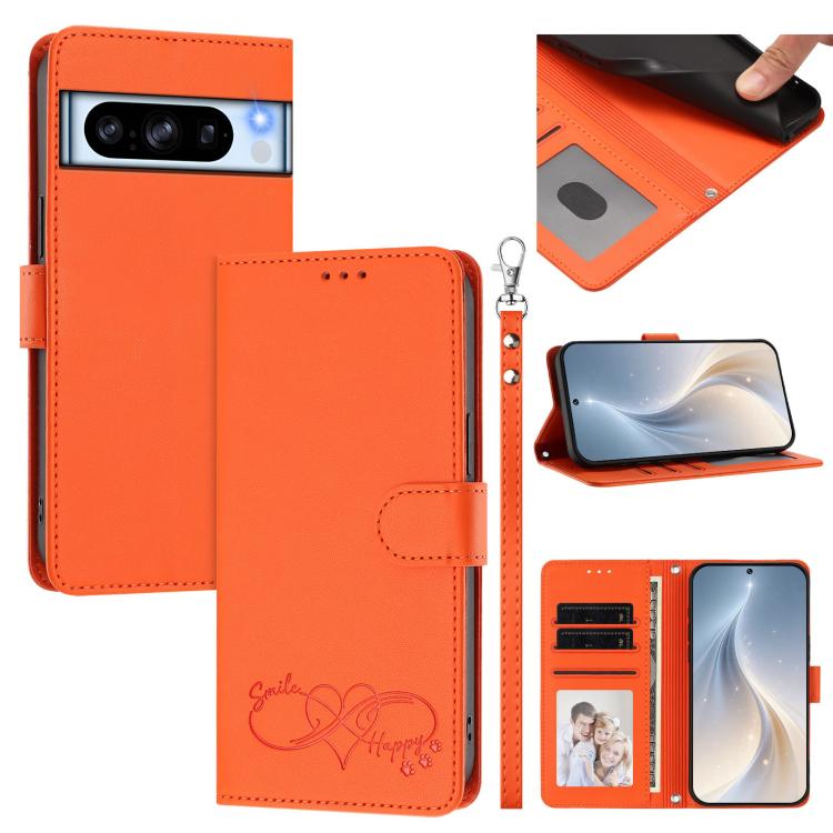 Happy Heart Pattern Magnetic Closure Vegan Leather Phone Case with Wrist Strap, For Google Pixel 11 Pro XL, For Google Pixel 11 / 11 Pro, For Google Pixel 10a, For Google Pixel 10 Pro XL / 9 Pro XL, For Google Pixel 10 / 10 Pro / 9 Pro                 ...