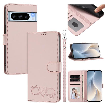 Happy Heart Pattern Magnetic Closure Vegan Leather Phone Case with Wrist Strap, For Google Pixel 11 Pro XL, For Google Pixel 11 / 11 Pro, For Google Pixel 10a, For Google Pixel 10 Pro XL / 9 Pro XL, For Google Pixel 10 / 10 Pro / 9 Pro                 ...
