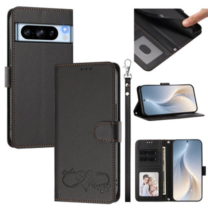 Happy Heart Pattern Magnetic Closure Vegan Leather Phone Case with Wrist Strap, For Google Pixel 11 Pro XL, For Google Pixel 11 / 11 Pro, For Google Pixel 10a, For Google Pixel 10 Pro XL / 9 Pro XL, For Google Pixel 10 / 10 Pro / 9 Pro                 ...