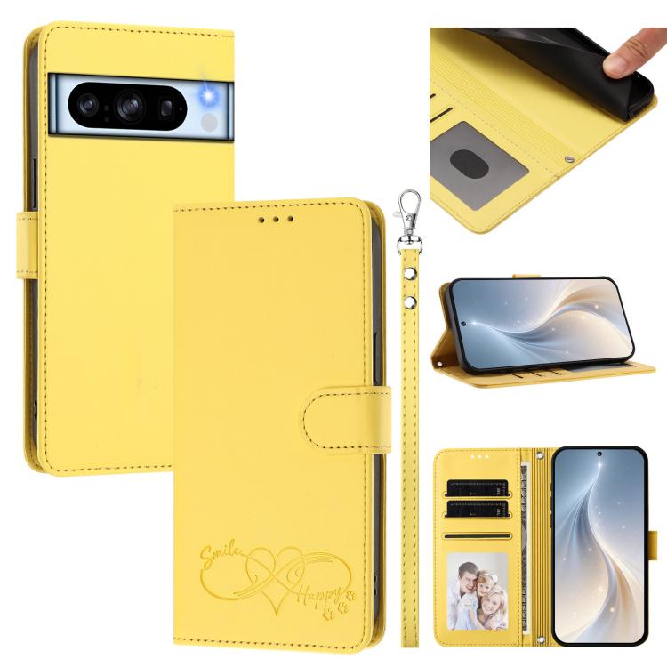 Happy Heart Pattern Magnetic Closure Vegan Leather Phone Case with Wrist Strap, For Google Pixel 11 Pro XL, For Google Pixel 11 / 11 Pro, For Google Pixel 10a, For Google Pixel 10 Pro XL / 9 Pro XL, For Google Pixel 10 / 10 Pro / 9 Pro                 ...
