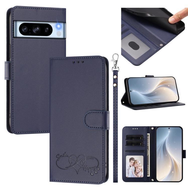 Happy Heart Pattern Magnetic Closure Vegan Leather Phone Case with Wrist Strap, For Google Pixel 11 Pro XL, For Google Pixel 11 / 11 Pro, For Google Pixel 10a, For Google Pixel 10 Pro XL / 9 Pro XL, For Google Pixel 10 / 10 Pro / 9 Pro                 ...