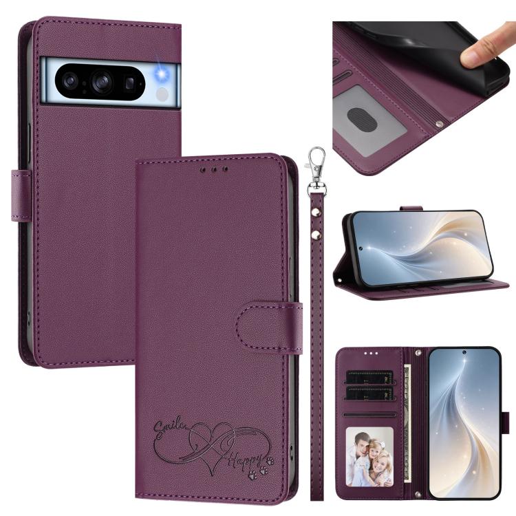 Happy Heart Pattern Magnetic Closure Vegan Leather Phone Case with Wrist Strap, For Google Pixel 11 Pro XL, For Google Pixel 11 / 11 Pro, For Google Pixel 10a, For Google Pixel 10 Pro XL / 9 Pro XL, For Google Pixel 10 / 10 Pro / 9 Pro                 ...