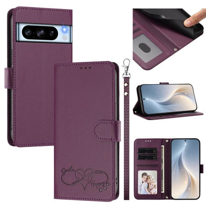 Happy Heart Pattern Magnetic Closure Vegan Leather Phone Case with Wrist Strap, For Google Pixel 11 Pro XL, For Google Pixel 11 / 11 Pro, For Google Pixel 10a, For Google Pixel 10 Pro XL / 9 Pro XL, For Google Pixel 10 / 10 Pro / 9 Pro                 ...