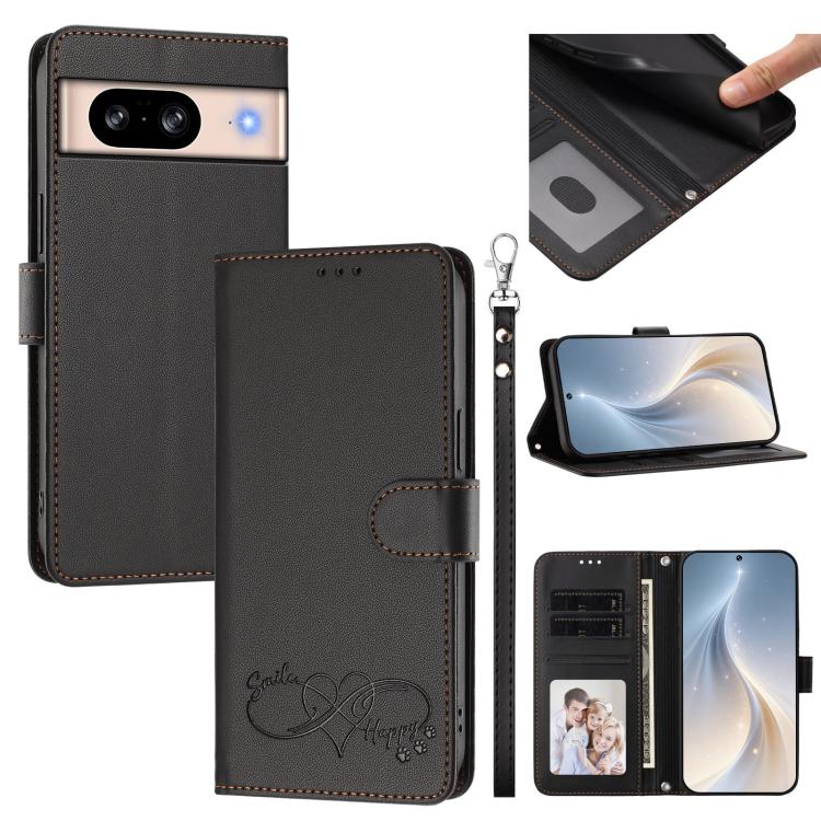 Happy Heart Pattern Magnetic Closure Vegan Leather Phone Case with Wrist Strap, For Google Pixel 11 Pro XL, For Google Pixel 11 / 11 Pro, For Google Pixel 10a, For Google Pixel 10 Pro XL / 9 Pro XL, For Google Pixel 10 / 10 Pro / 9 Pro                 ...