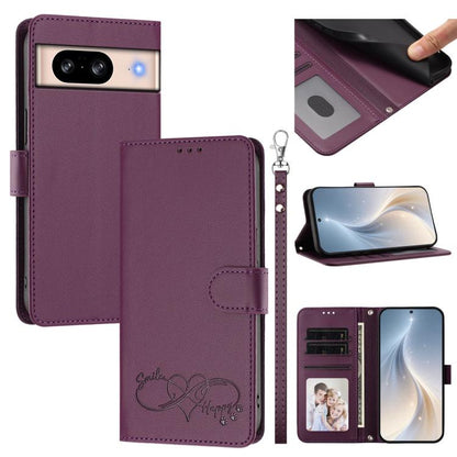 Happy Heart Pattern Magnetic Closure Vegan Leather Phone Case with Wrist Strap, For Google Pixel 11 Pro XL, For Google Pixel 11 / 11 Pro, For Google Pixel 10a, For Google Pixel 10 Pro XL / 9 Pro XL, For Google Pixel 10 / 10 Pro / 9 Pro                 ...