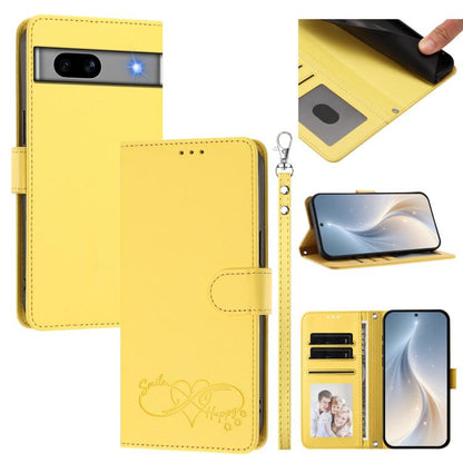Happy Heart Pattern Magnetic Closure Vegan Leather Phone Case with Wrist Strap, For Google Pixel 7a, For Google Pixel 7 Pro 5G, For Google Pixel 7 5G, For Google Pixel 6a