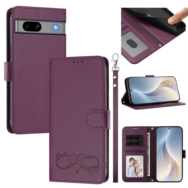 Happy Heart Pattern Magnetic Closure Vegan Leather Phone Case with Wrist Strap, For Google Pixel 7a, For Google Pixel 7 Pro 5G, For Google Pixel 7 5G, For Google Pixel 6a