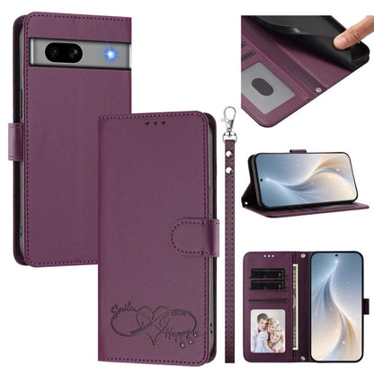Happy Heart Pattern Magnetic Closure Vegan Leather Phone Case with Wrist Strap, For Google Pixel 7a, For Google Pixel 7 Pro 5G, For Google Pixel 7 5G, For Google Pixel 6a