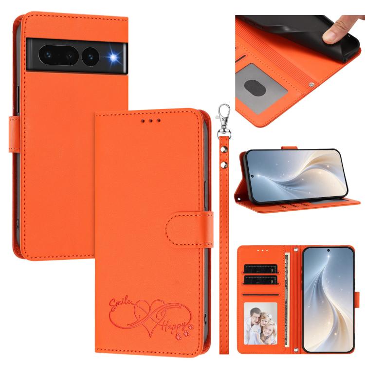 Happy Heart Pattern Magnetic Closure Vegan Leather Phone Case with Wrist Strap, For Google Pixel 7a, For Google Pixel 7 Pro 5G, For Google Pixel 7 5G, For Google Pixel 6a