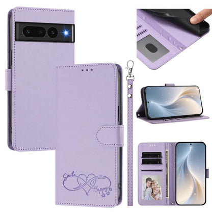 Happy Heart Pattern Magnetic Closure Vegan Leather Phone Case with Wrist Strap, For Google Pixel 7a, For Google Pixel 7 Pro 5G, For Google Pixel 7 5G, For Google Pixel 6a