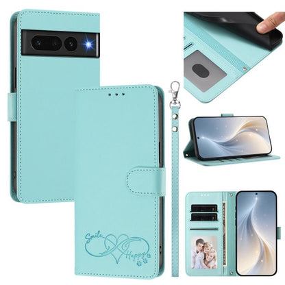 Happy Heart Pattern Magnetic Closure Vegan Leather Phone Case with Wrist Strap, For Google Pixel 7a, For Google Pixel 7 Pro 5G, For Google Pixel 7 5G, For Google Pixel 6a