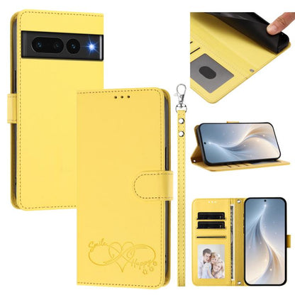Happy Heart Pattern Magnetic Closure Vegan Leather Phone Case with Wrist Strap, For Google Pixel 7a, For Google Pixel 7 Pro 5G, For Google Pixel 7 5G, For Google Pixel 6a