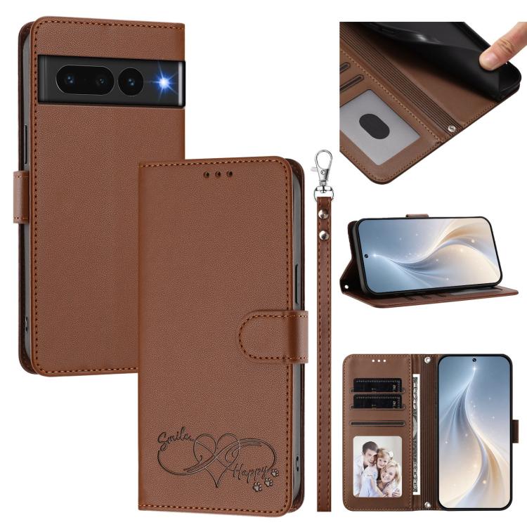 Happy Heart Pattern Magnetic Closure Vegan Leather Phone Case with Wrist Strap, For Google Pixel 7a, For Google Pixel 7 Pro 5G, For Google Pixel 7 5G, For Google Pixel 6a