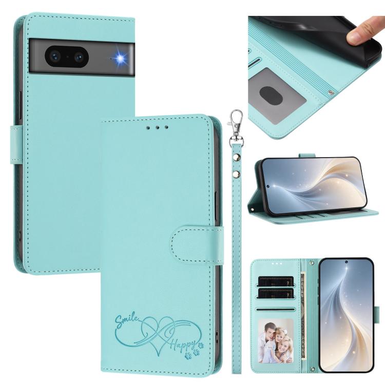 Happy Heart Pattern Magnetic Closure Vegan Leather Phone Case with Wrist Strap, For Google Pixel 7a, For Google Pixel 7 Pro 5G, For Google Pixel 7 5G, For Google Pixel 6a