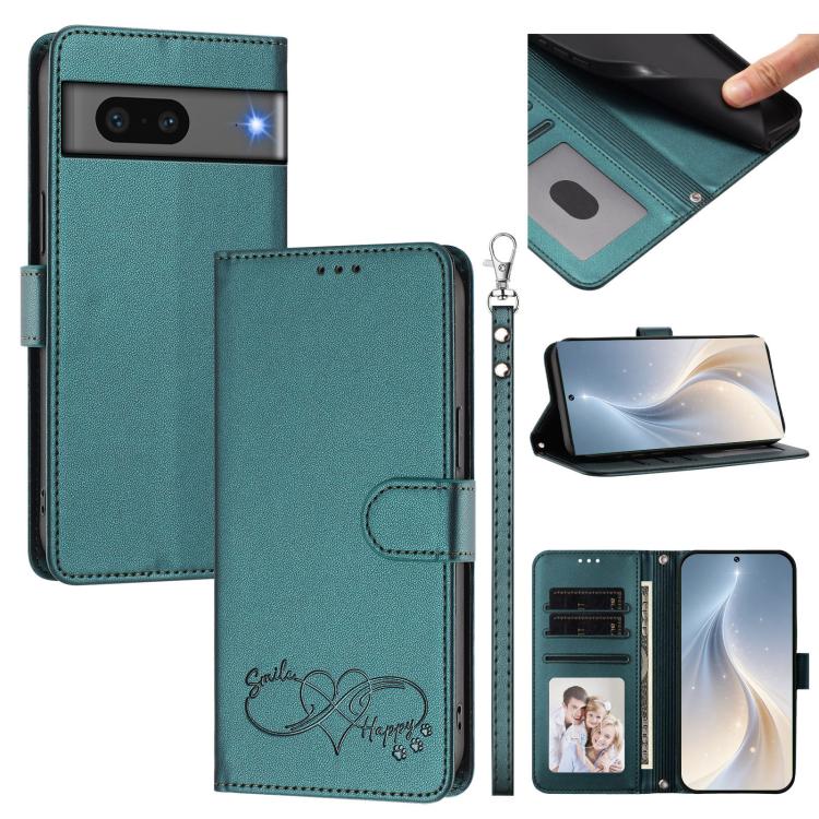 Happy Heart Pattern Magnetic Closure Vegan Leather Phone Case with Wrist Strap, For Google Pixel 7a, For Google Pixel 7 Pro 5G, For Google Pixel 7 5G, For Google Pixel 6a