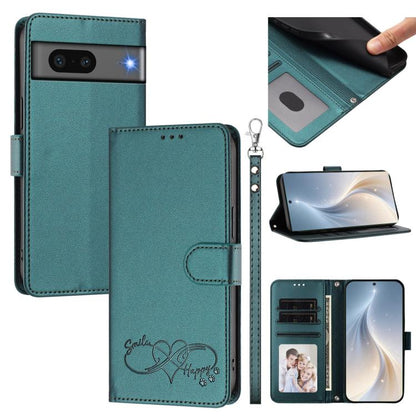 Happy Heart Pattern Magnetic Closure Vegan Leather Phone Case with Wrist Strap, For Google Pixel 7a, For Google Pixel 7 Pro 5G, For Google Pixel 7 5G, For Google Pixel 6a
