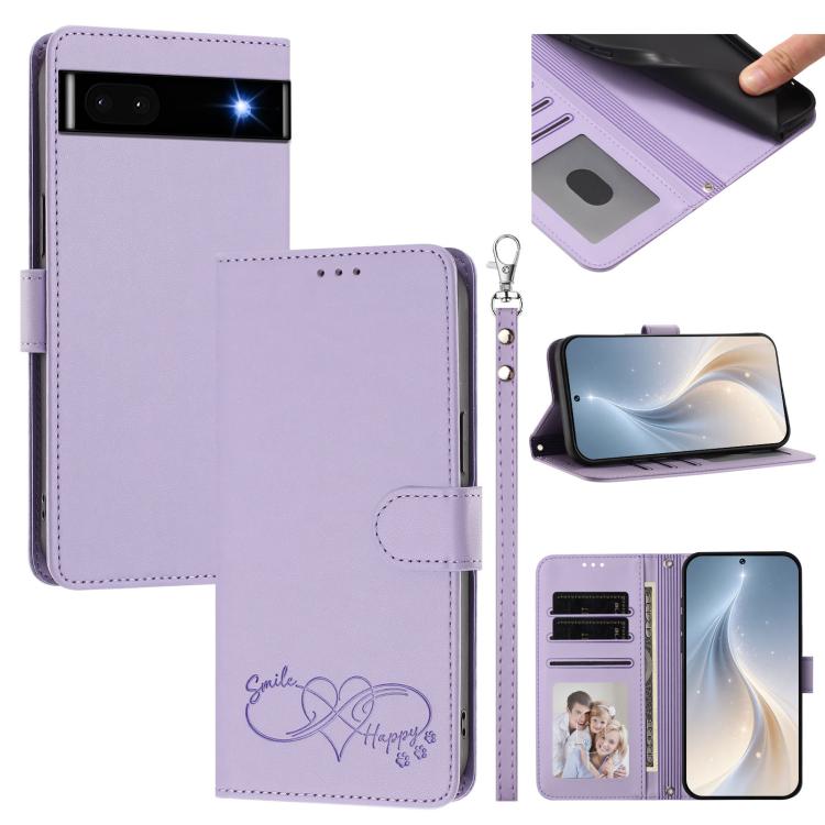Happy Heart Pattern Magnetic Closure Vegan Leather Phone Case with Wrist Strap, For Google Pixel 7a, For Google Pixel 7 Pro 5G, For Google Pixel 7 5G, For Google Pixel 6a