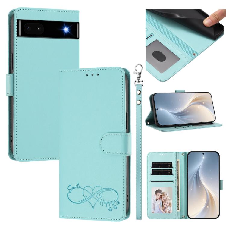 Happy Heart Pattern Magnetic Closure Vegan Leather Phone Case with Wrist Strap, For Google Pixel 7a, For Google Pixel 7 Pro 5G, For Google Pixel 7 5G, For Google Pixel 6a