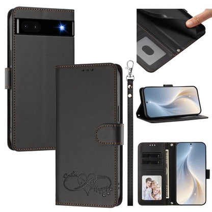 Happy Heart Pattern Magnetic Closure Vegan Leather Phone Case with Wrist Strap, For Google Pixel 7a, For Google Pixel 7 Pro 5G, For Google Pixel 7 5G, For Google Pixel 6a