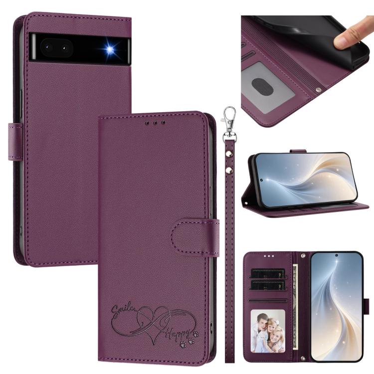Happy Heart Pattern Magnetic Closure Vegan Leather Phone Case with Wrist Strap, For Google Pixel 7a, For Google Pixel 7 Pro 5G, For Google Pixel 7 5G, For Google Pixel 6a