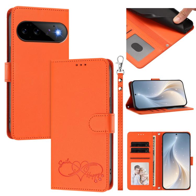 Happy Heart Pattern Magnetic Closure Vegan Leather Phone Case with Wrist Strap, For Google Pixel 11 Pro XL, For Google Pixel 11 / 11 Pro, For Google Pixel 10a, For Google Pixel 10 Pro XL / 9 Pro XL, For Google Pixel 10 / 10 Pro / 9 Pro                 ...