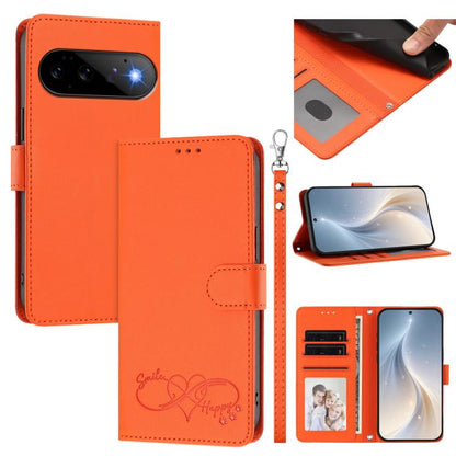 Happy Heart Pattern Magnetic Closure Vegan Leather Phone Case with Wrist Strap, For Google Pixel 11 Pro XL, For Google Pixel 11 / 11 Pro, For Google Pixel 10a, For Google Pixel 10 Pro XL / 9 Pro XL, For Google Pixel 10 / 10 Pro / 9 Pro                 ...