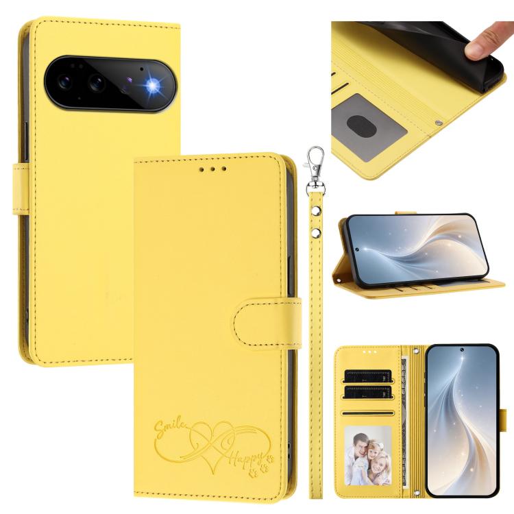 Happy Heart Pattern Magnetic Closure Vegan Leather Phone Case with Wrist Strap, For Google Pixel 11 Pro XL, For Google Pixel 11 / 11 Pro, For Google Pixel 10a, For Google Pixel 10 Pro XL / 9 Pro XL, For Google Pixel 10 / 10 Pro / 9 Pro                 ...