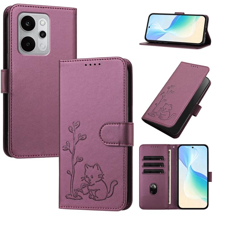 YX0014 Cat Watering Tree Buckle Vegan Leather Phone Case with Lanyard, For Realme P4 Power 5G, For Realme Note 80 4G, For Realme  Neo8 5G, For Realme  16 5G, For Realme 16 Pro+ 5G, For Realme  16 Pro 5G, For Realme GT 8 Pro Global, For Realme C85 5G   ...
