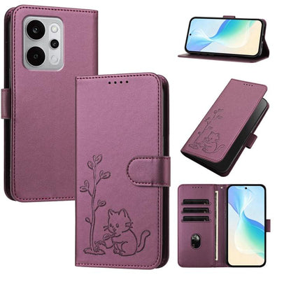 YX0014 Cat Watering Tree Buckle Vegan Leather Phone Case with Lanyard, For Realme P4 Power 5G, For Realme Note 80 4G, For Realme  Neo8 5G, For Realme  16 5G, For Realme 16 Pro+ 5G, For Realme  16 Pro 5G, For Realme GT 8 Pro Global, For Realme C85 5G   ...
