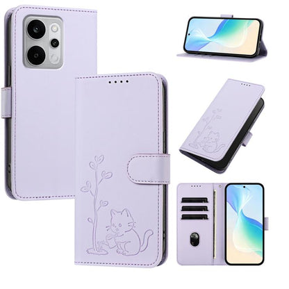 YX0014 Cat Watering Tree Buckle Vegan Leather Phone Case with Lanyard, For Realme P4 Power 5G, For Realme Note 80 4G, For Realme  Neo8 5G, For Realme  16 5G, For Realme 16 Pro+ 5G, For Realme  16 Pro 5G, For Realme GT 8 Pro Global, For Realme C85 5G   ...