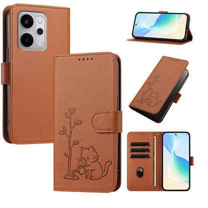 YX0014 Cat Watering Tree Buckle Vegan Leather Phone Case with Lanyard, For Realme P4 Power 5G, For Realme Note 80 4G, For Realme  Neo8 5G, For Realme  16 5G, For Realme 16 Pro+ 5G, For Realme  16 Pro 5G, For Realme GT 8 Pro Global, For Realme C85 5G   ...
