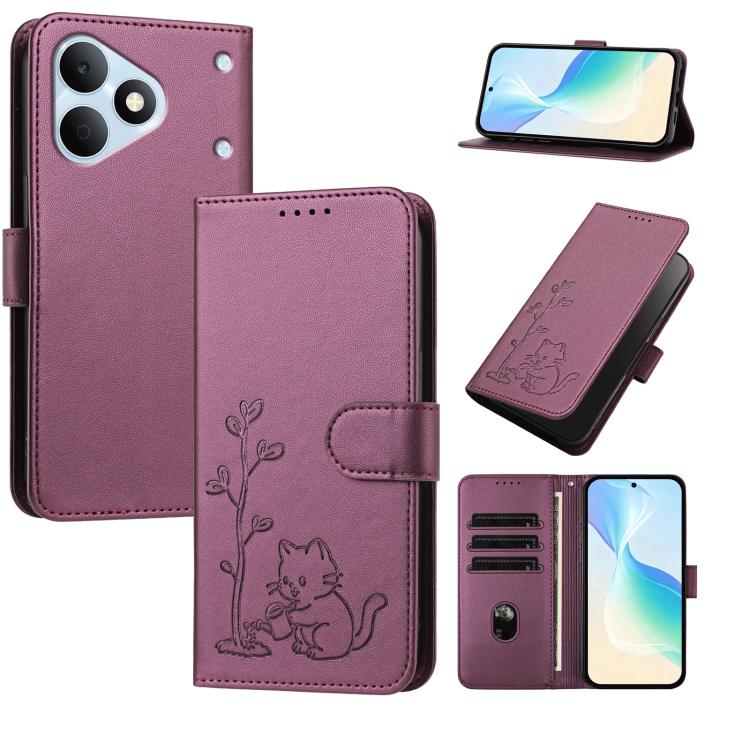 YX0014 Cat Watering Tree Buckle Vegan Leather Phone Case with Lanyard, For Realme P4 Power 5G, For Realme Note 80 4G, For Realme  Neo8 5G, For Realme  16 5G, For Realme 16 Pro+ 5G, For Realme  16 Pro 5G, For Realme GT 8 Pro Global, For Realme C85 5G   ...