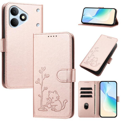 YX0014 Cat Watering Tree Buckle Vegan Leather Phone Case with Lanyard, For Realme P4 Power 5G, For Realme Note 80 4G, For Realme  Neo8 5G, For Realme  16 5G, For Realme 16 Pro+ 5G, For Realme  16 Pro 5G, For Realme GT 8 Pro Global, For Realme C85 5G   ...