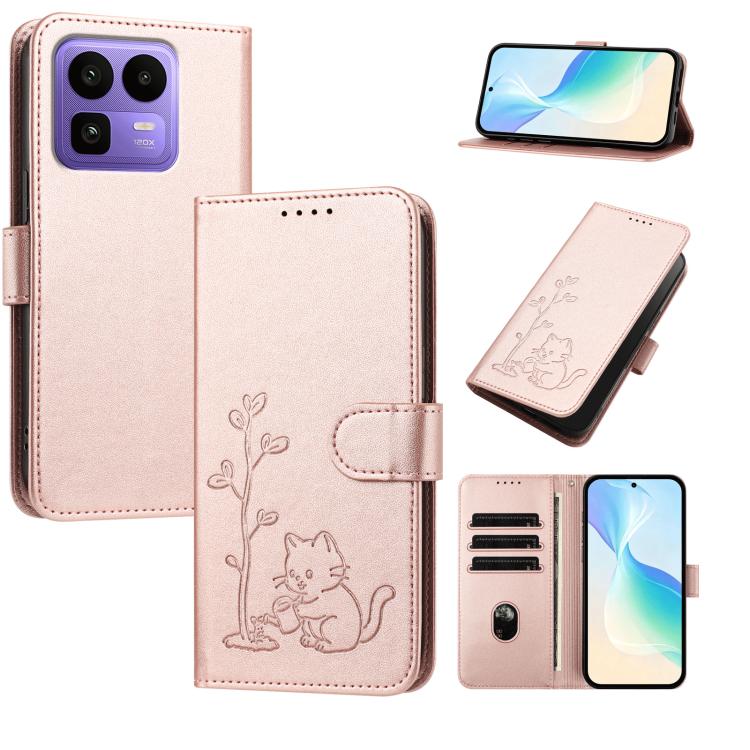 YX0014 Cat Watering Tree Buckle Vegan Leather Phone Case with Lanyard, For Realme P4 Power 5G, For Realme Note 80 4G, For Realme  Neo8 5G, For Realme  16 5G, For Realme 16 Pro+ 5G, For Realme  16 Pro 5G, For Realme GT 8 Pro Global, For Realme C85 5G   ...